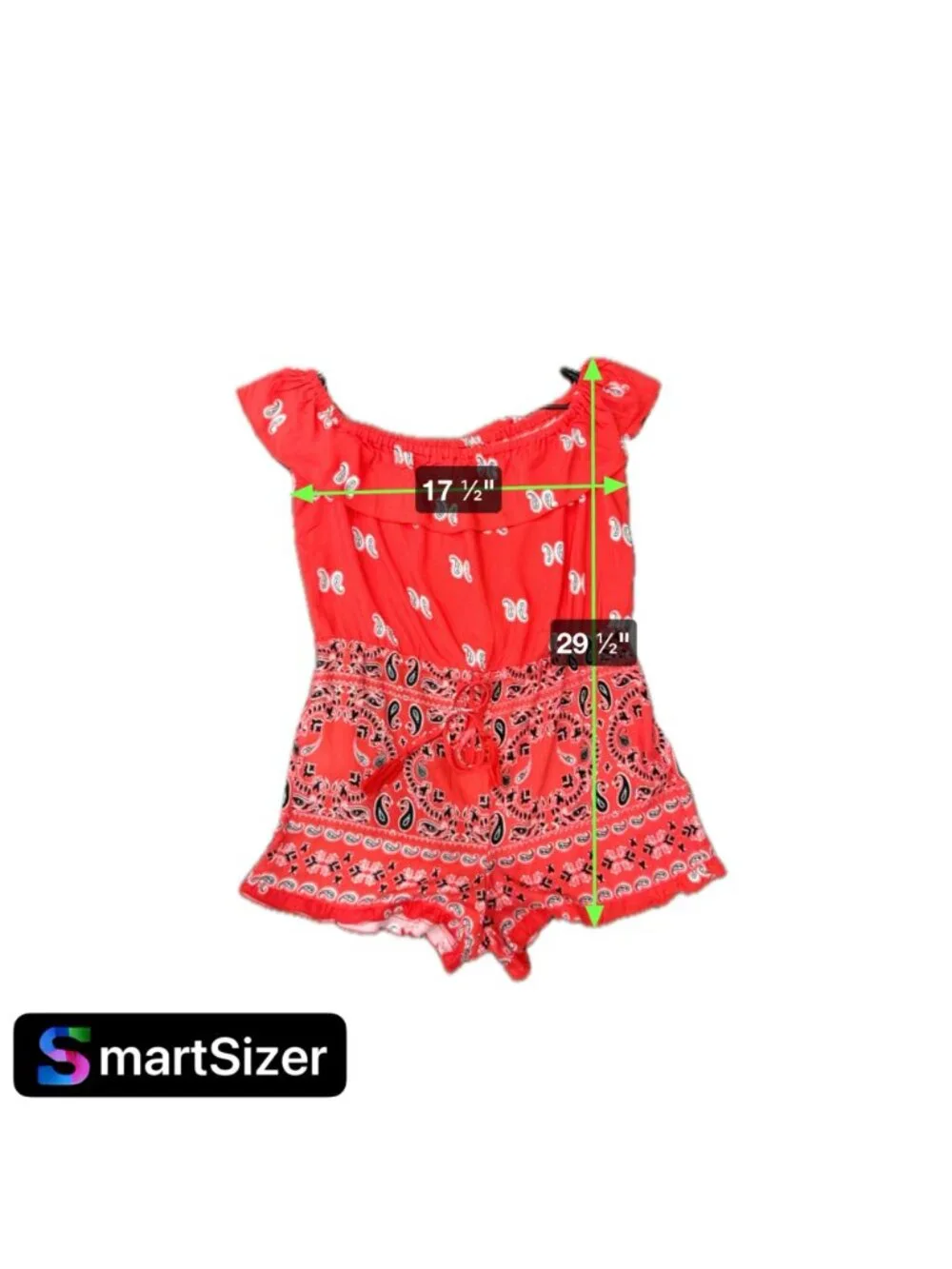 Venus Medium Red Paisley Print Off Shoulder Baby Doll Romper Boho Festival